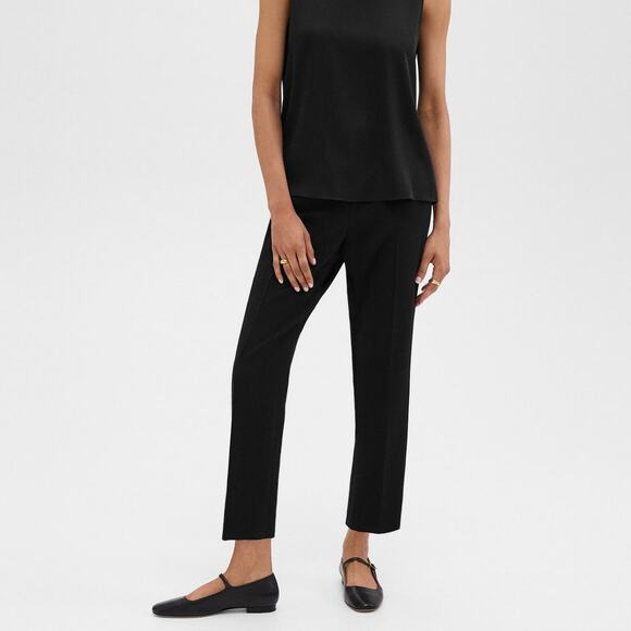 Theory Treeca Pull-On Pant Admiral Crepe Black Trousers Straight Leg Office 10 - Picture 1 of 14